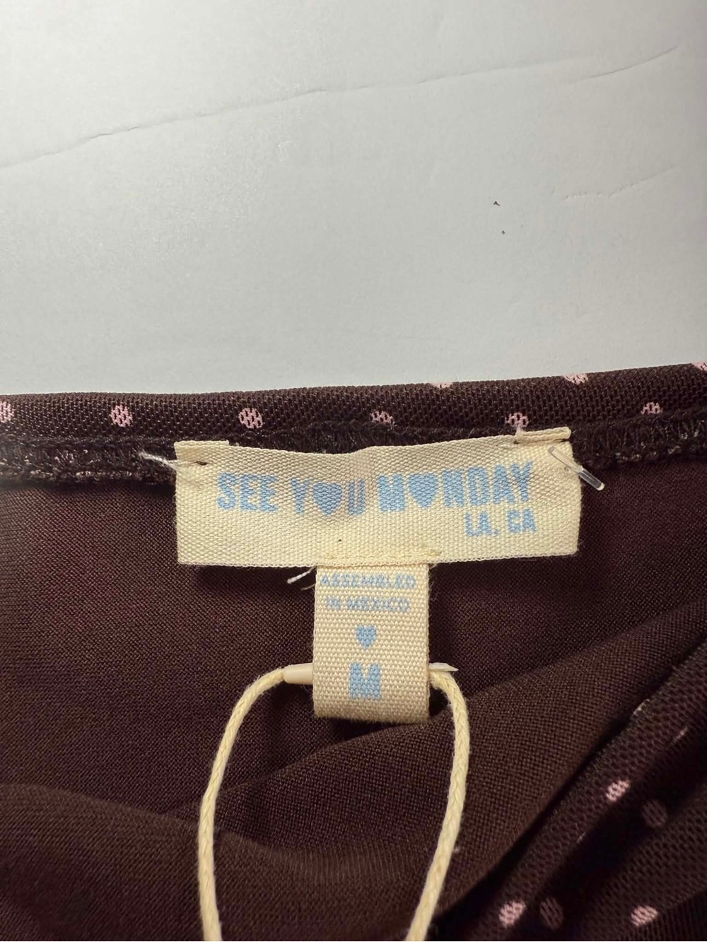 See You Monday Brown Polka Dot Tube Top & Ruffle Mini Skirt Set - Size L - NWT - Picture 6 of 7
